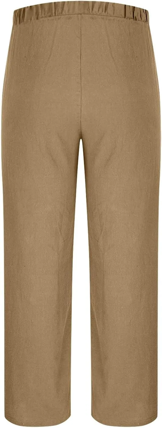 Mens Linen Pants with Drawstring Waist Comfortable Summer Casual Pants for Men Beachwear Relaxed Fit