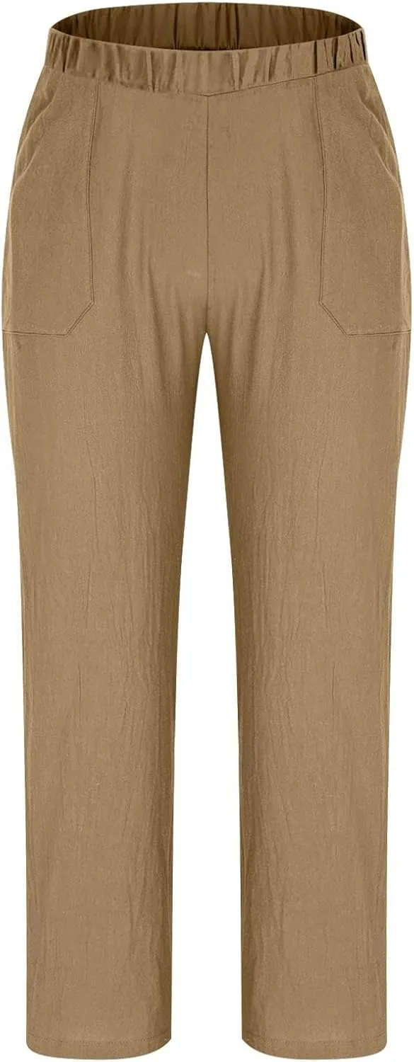 Mens Linen Pants with Drawstring Waist Comfortable Summer Casual Pants for Men Beachwear Relaxed Fit