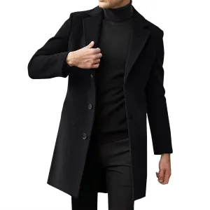 Men's Long Trench Coat Notched Collared Button Down Pea Coat Fall Winter Windproof Windbreaker Jackets Trendy Outfits