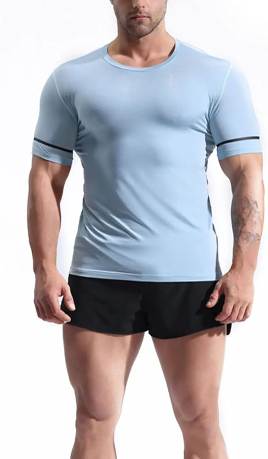Mens Short Sleeve T-Shirt Fitness Tops,Men's Workout Gym Tees Quick Dry Running Training Shirts