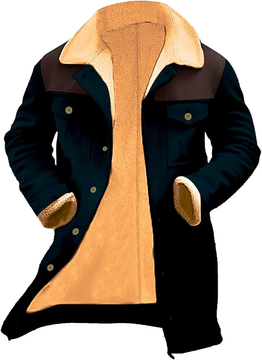 Men's Vintage Western Jackets Plush Reversed Collar Winter Jackets Button Down Long Trench Coats Punk Jackets Big&Tall