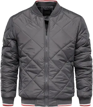 Men's Zip Up Diamond Bomber Jackets Lightweight Casual Cotton Quilted Jacket Warm Padded Coat with Zipper Pocket