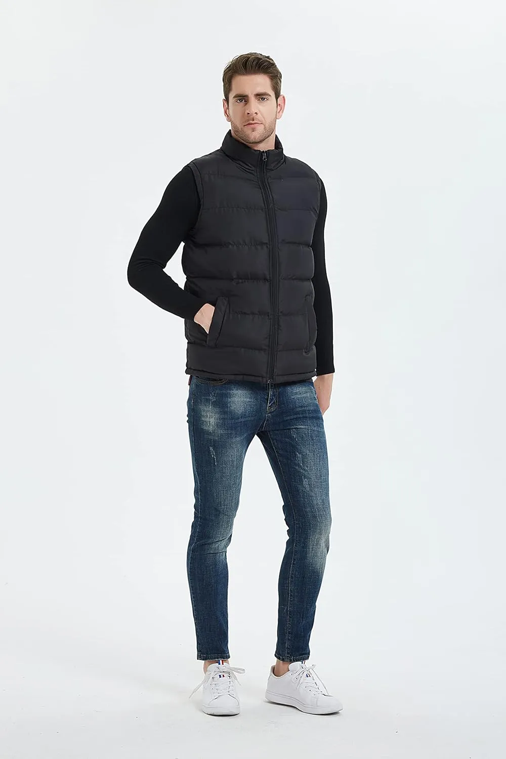 Mywu Mens Spring Fall Vest Puffer Lightweight Stand Collar Quilted Sleeveless Jackets
