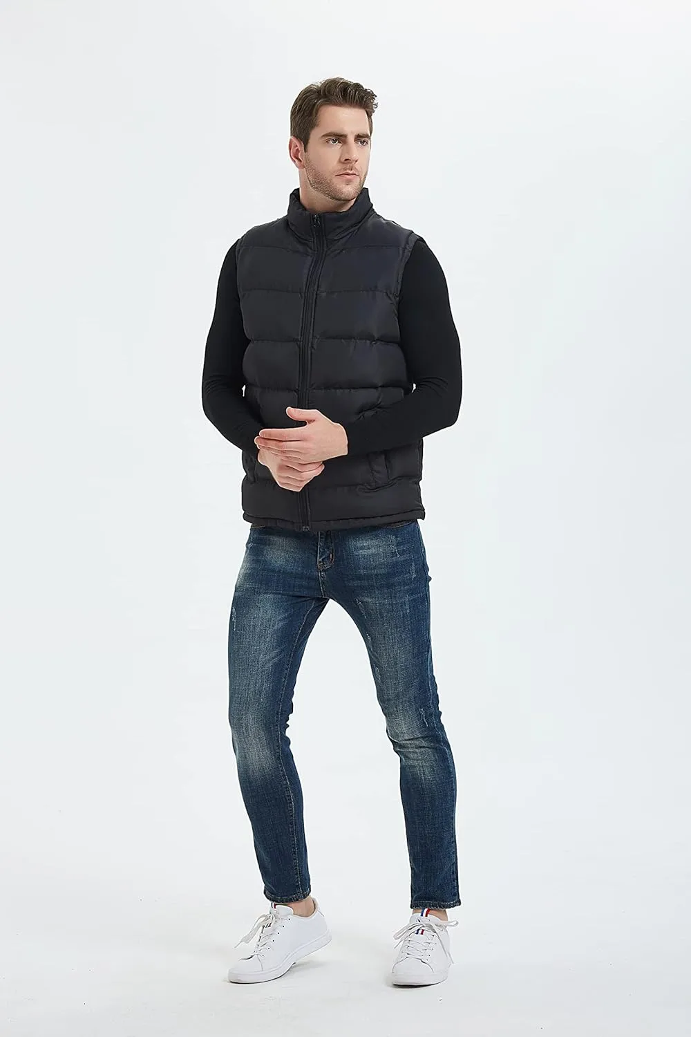Mywu Mens Spring Fall Vest Puffer Lightweight Stand Collar Quilted Sleeveless Jackets