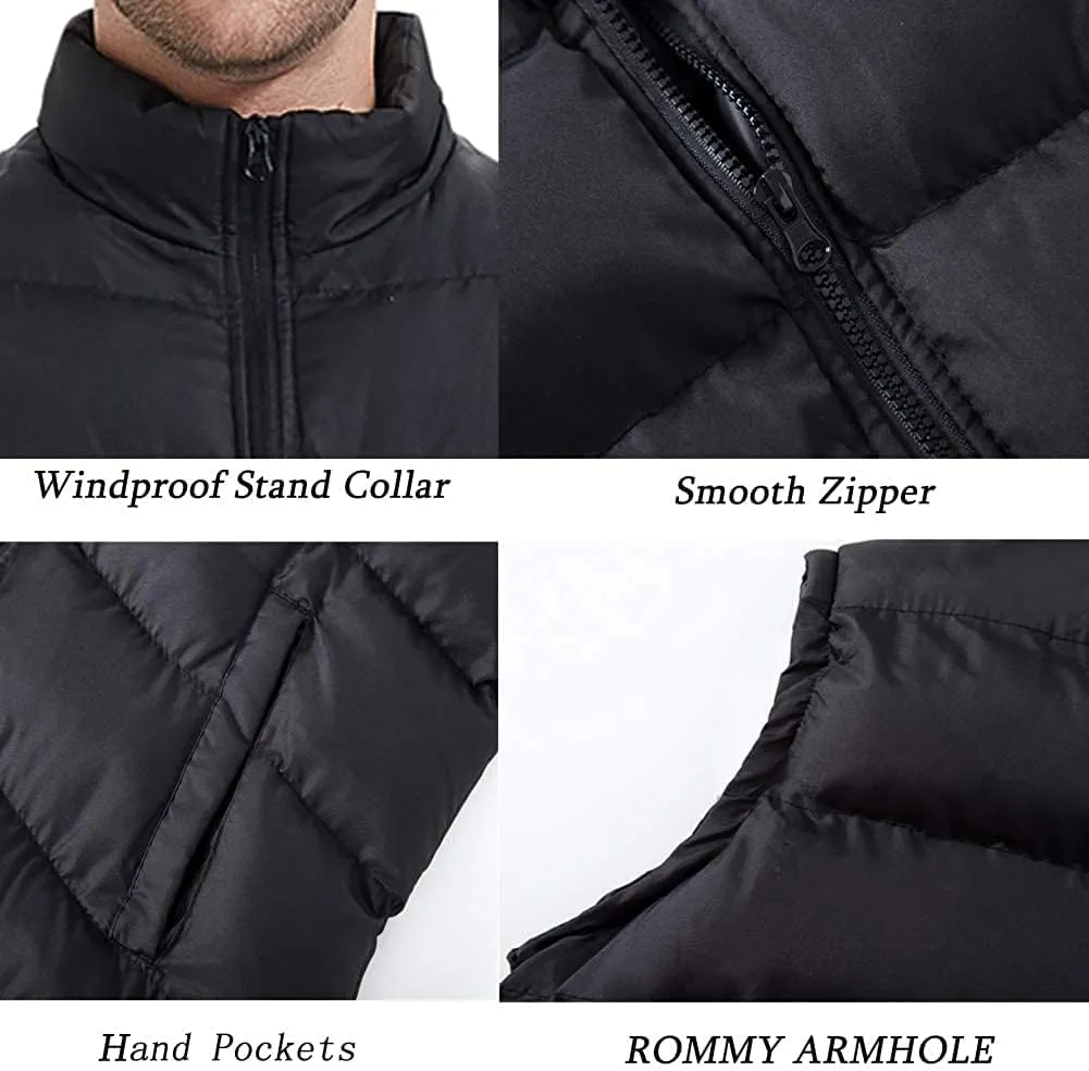 Mywu Mens Spring Fall Vest Puffer Lightweight Stand Collar Quilted Sleeveless Jackets