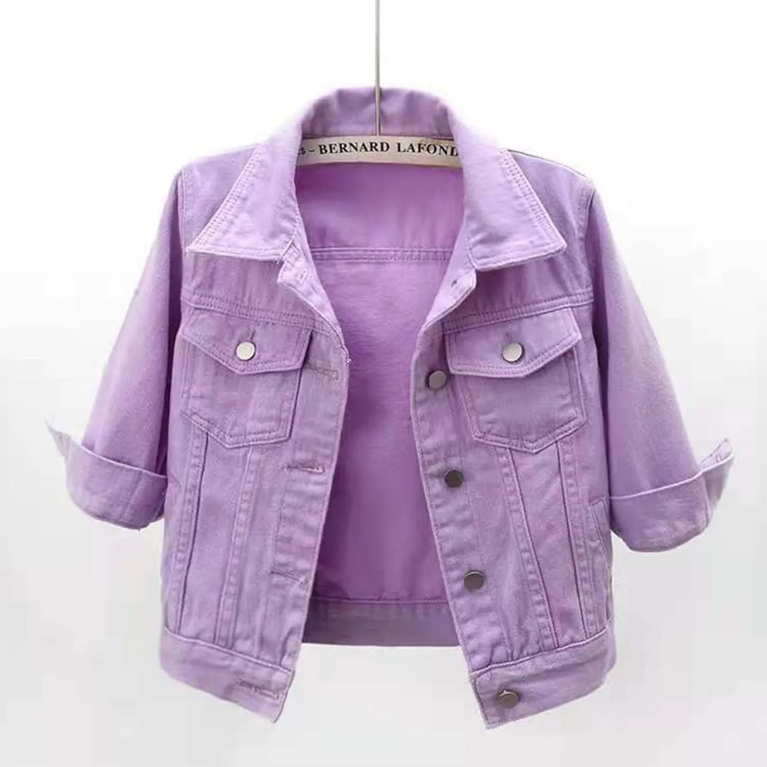 PEHMEA Women 3/4 Sleeve Denim Cropped Jacket Light Short Jean Jackets Outercoat