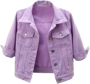 PEHMEA Women 3/4 Sleeve Denim Cropped Jacket Light Short Jean Jackets Outercoat