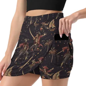 Pirate Pattern Women's Athletic Skirts Light Proof A-line Trouser Skirt with Shorts Pockets