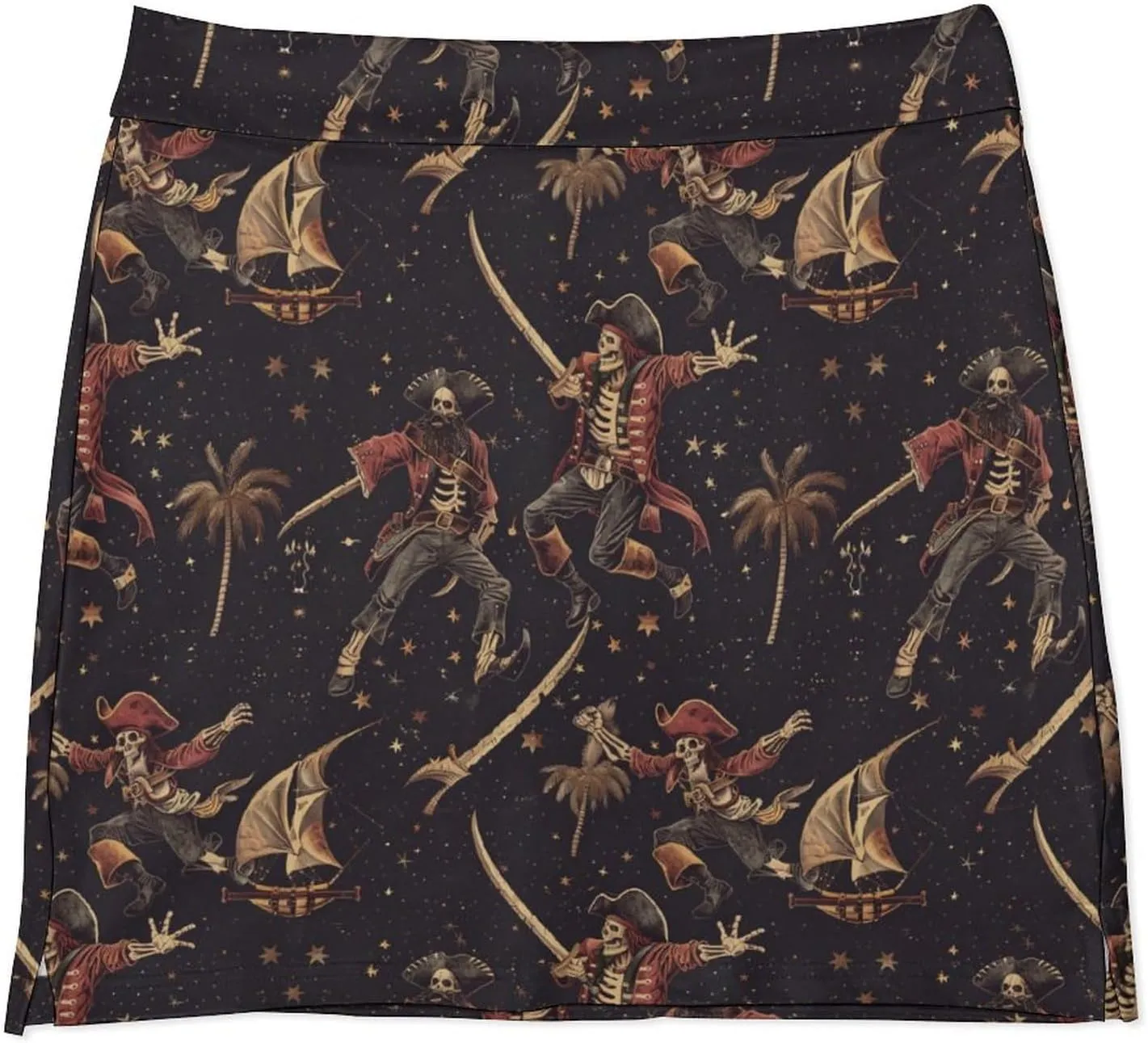 Pirate Pattern Women's Athletic Skirts Light Proof A-line Trouser Skirt with Shorts Pockets