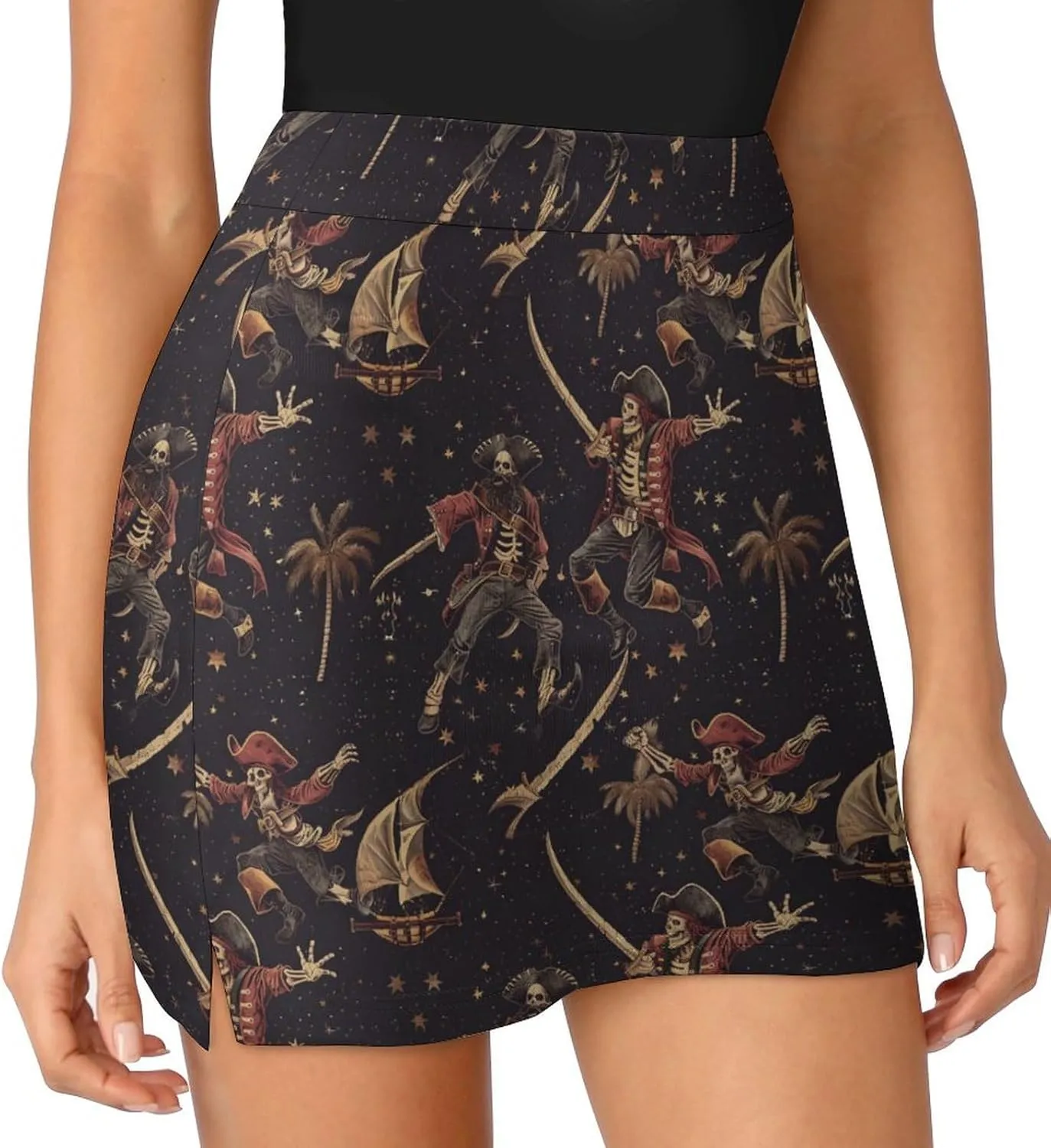 Pirate Pattern Women's Athletic Skirts Light Proof A-line Trouser Skirt with Shorts Pockets