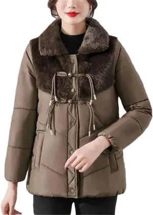 Plus fleece Padded Coat Mother Winter Clothes Short Down Cotton-Padded Jacket Middle-Aged Women's Stitching Overcoat