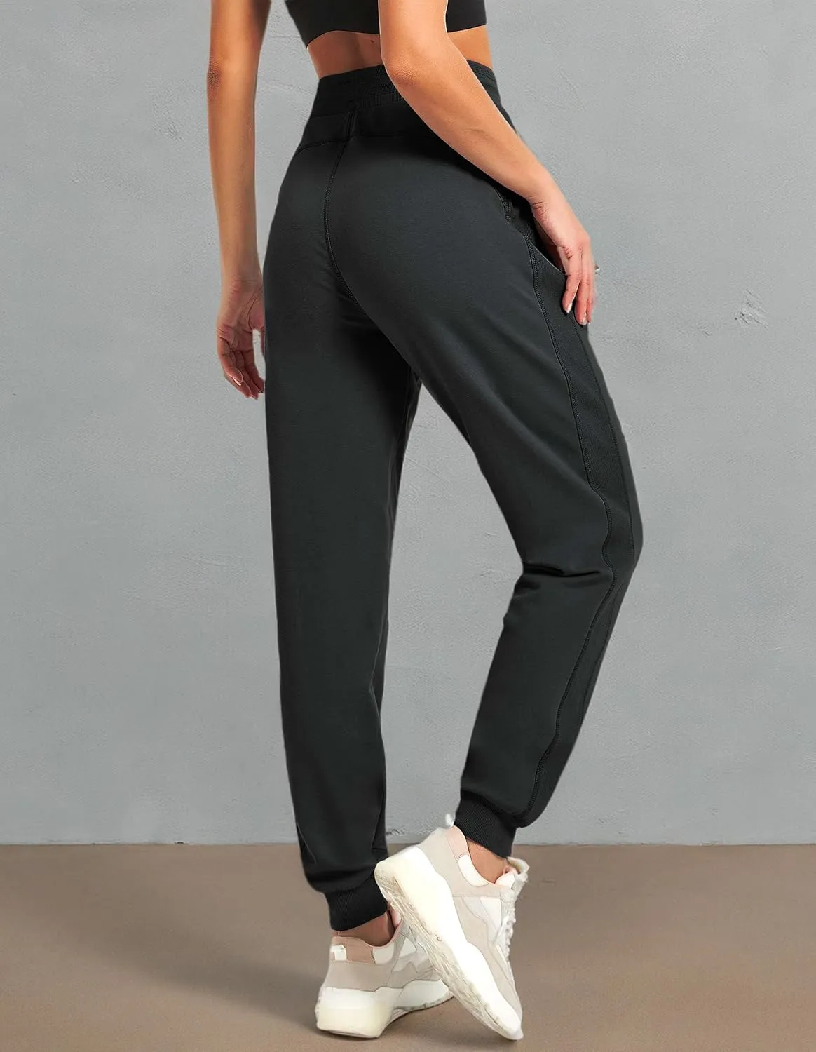 PULI Women Workout Sweatpants Cotton Jogger Ribber Splicing Lounge Sweat Pants with Zipper Pocket