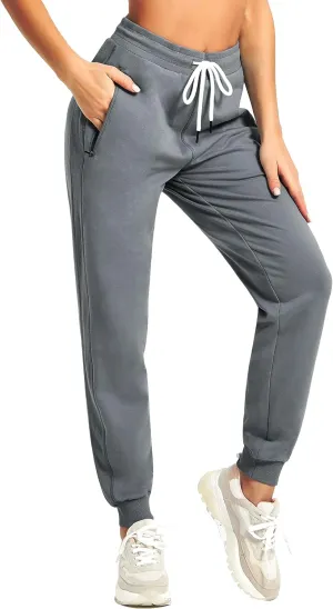 PULI Women Workout Sweatpants Cotton Jogger Ribber Splicing Lounge Sweat Pants with Zipper Pocket