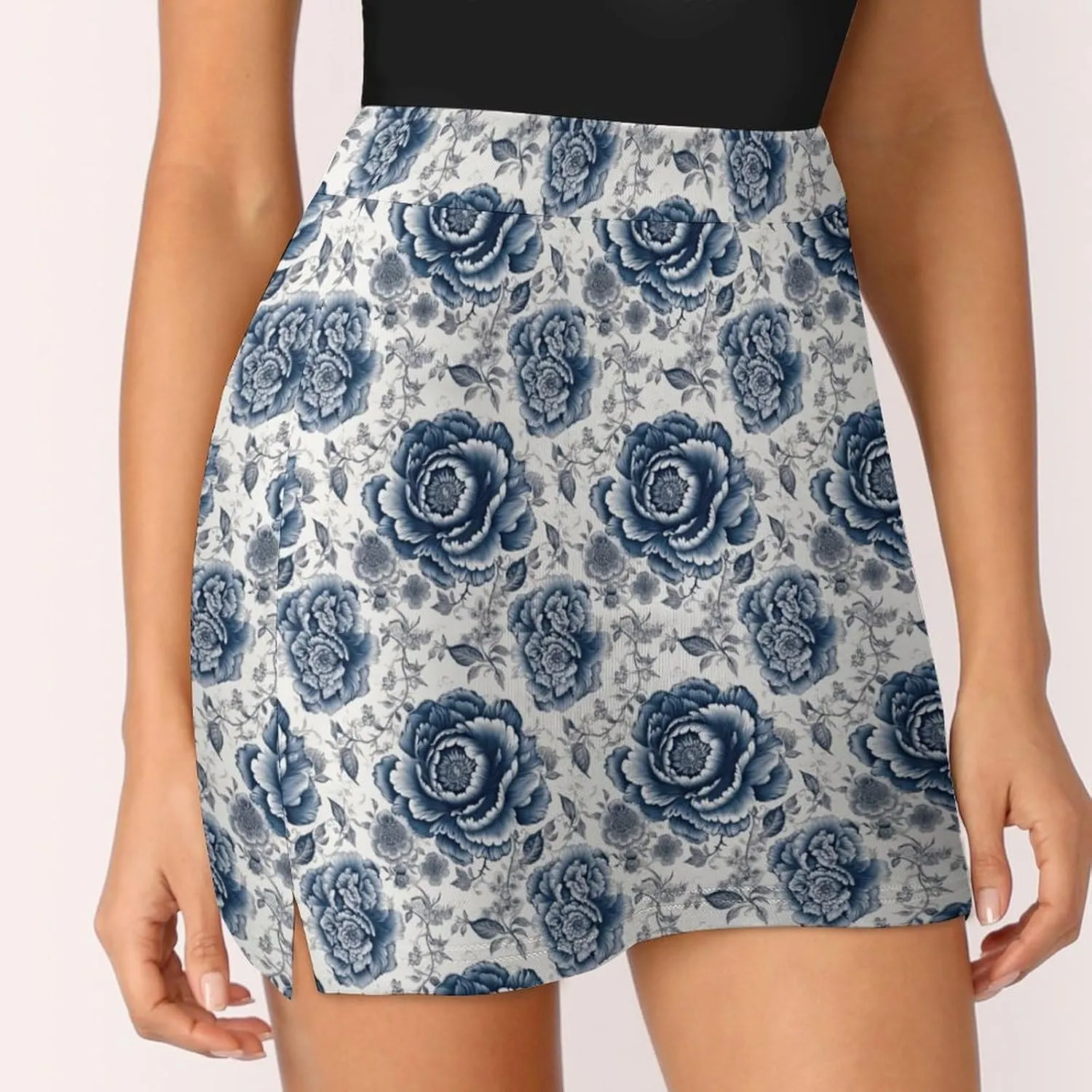 Red Christmas Pattern Women's Athletic Skirts Light Proof A-line Trouser Skirt with Shorts Pockets