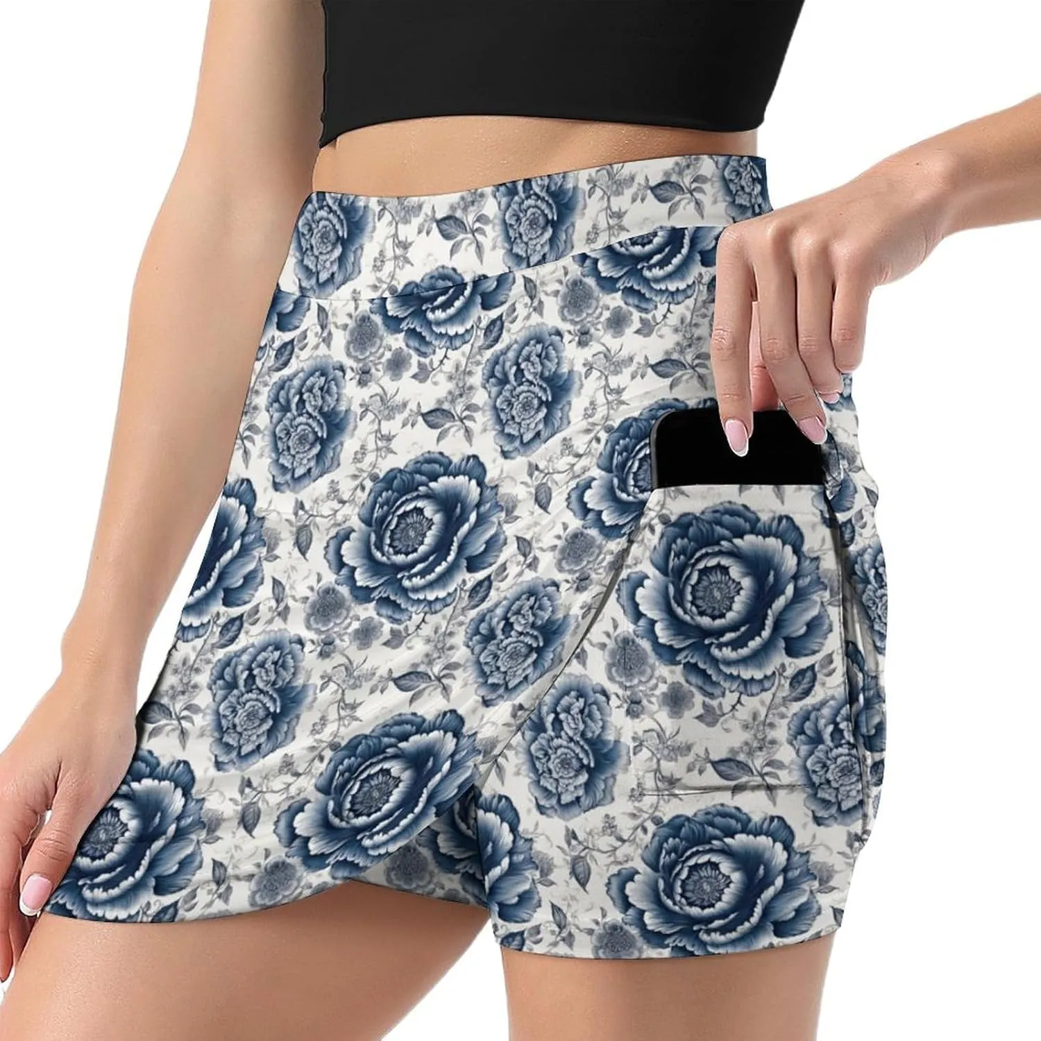 Red Christmas Pattern Women's Athletic Skirts Light Proof A-line Trouser Skirt with Shorts Pockets