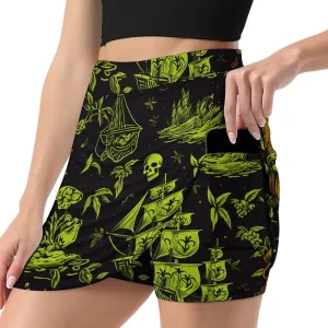 Red Christmas Pattern Women's Athletic Skirts Light Proof A-line Trouser Skirt with Shorts Pockets
