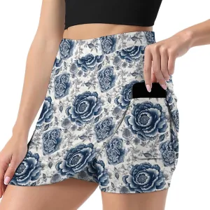 Red Christmas Pattern Women's Athletic Skirts Light Proof A-line Trouser Skirt with Shorts Pockets