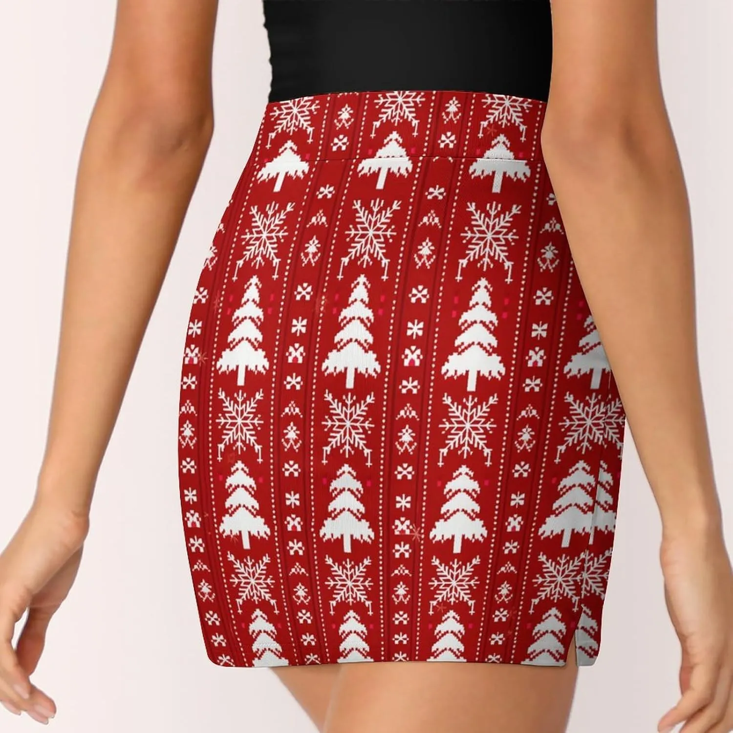 Red Christmas Pattern Women's Athletic Skirts Light Proof A-line Trouser Skirt with Shorts Pockets
