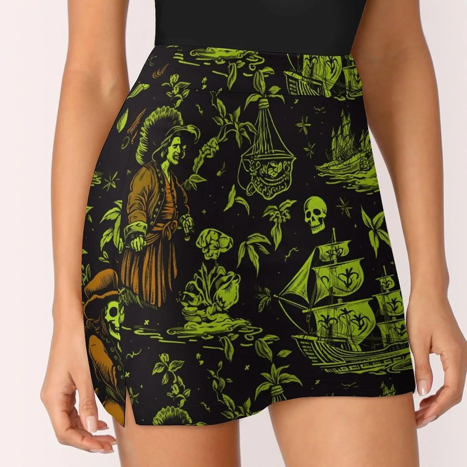 Red Christmas Pattern Women's Athletic Skirts Light Proof A-line Trouser Skirt with Shorts Pockets