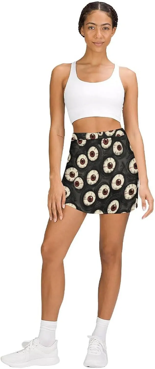 Red Christmas Pattern Women's Athletic Skirts Light Proof A-line Trouser Skirt with Shorts Pockets