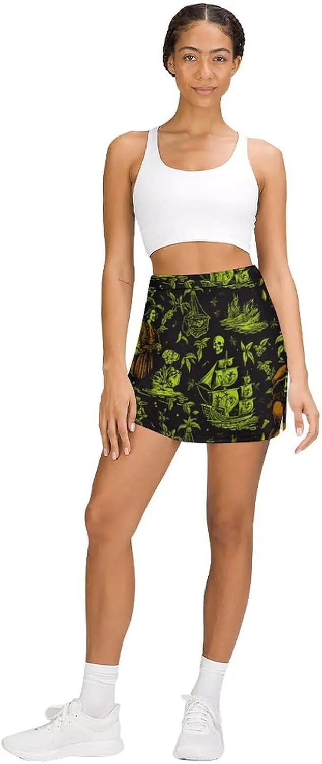 Red Christmas Pattern Women's Athletic Skirts Light Proof A-line Trouser Skirt with Shorts Pockets