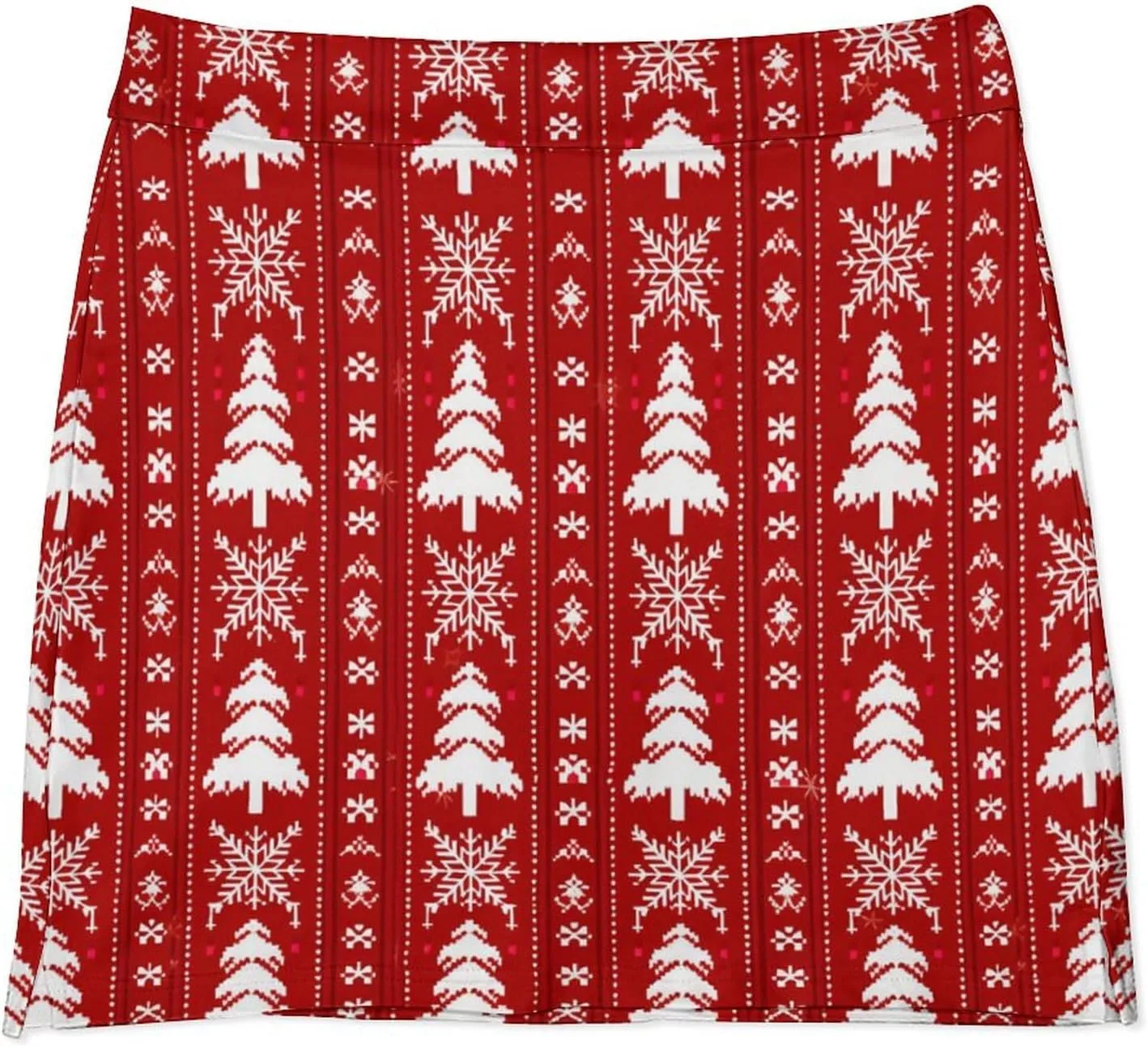 Red Christmas Pattern Women's Athletic Skirts Light Proof A-line Trouser Skirt with Shorts Pockets