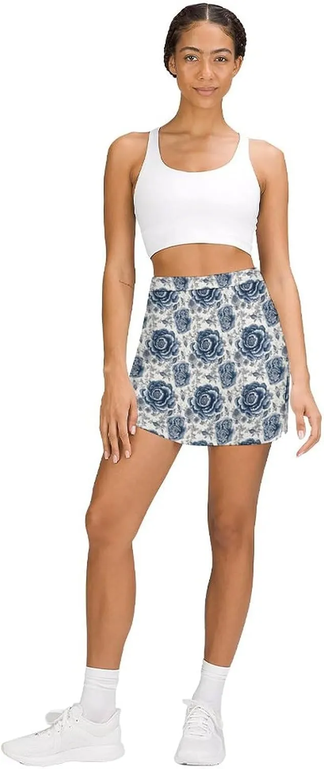 Red Christmas Pattern Women's Athletic Skirts Light Proof A-line Trouser Skirt with Shorts Pockets