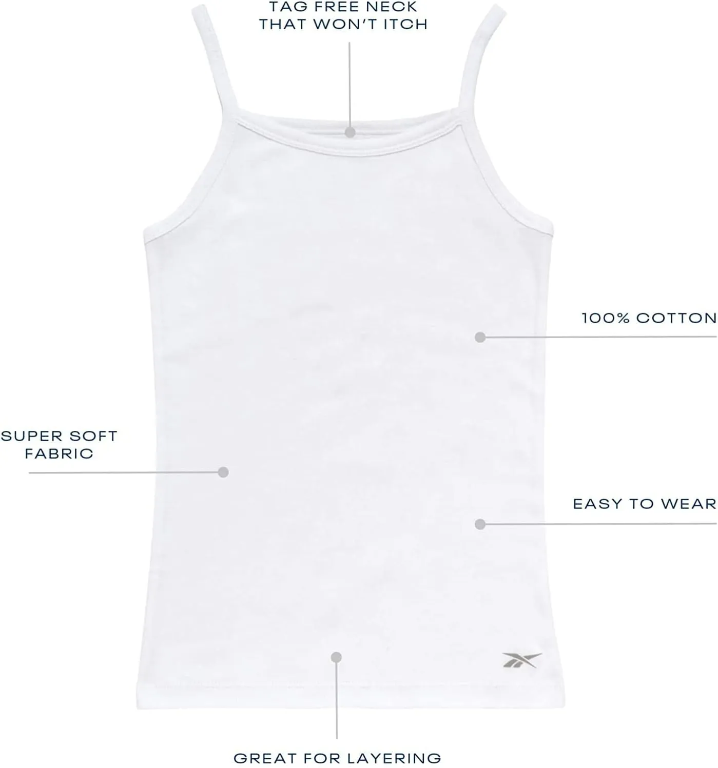 Reebok Girls' Camisole Undershirt - 3/6 Pack Super Soft Cotton Tank Tops Cami Undershirt - Breathable Girls Tank Tops (2T-16)