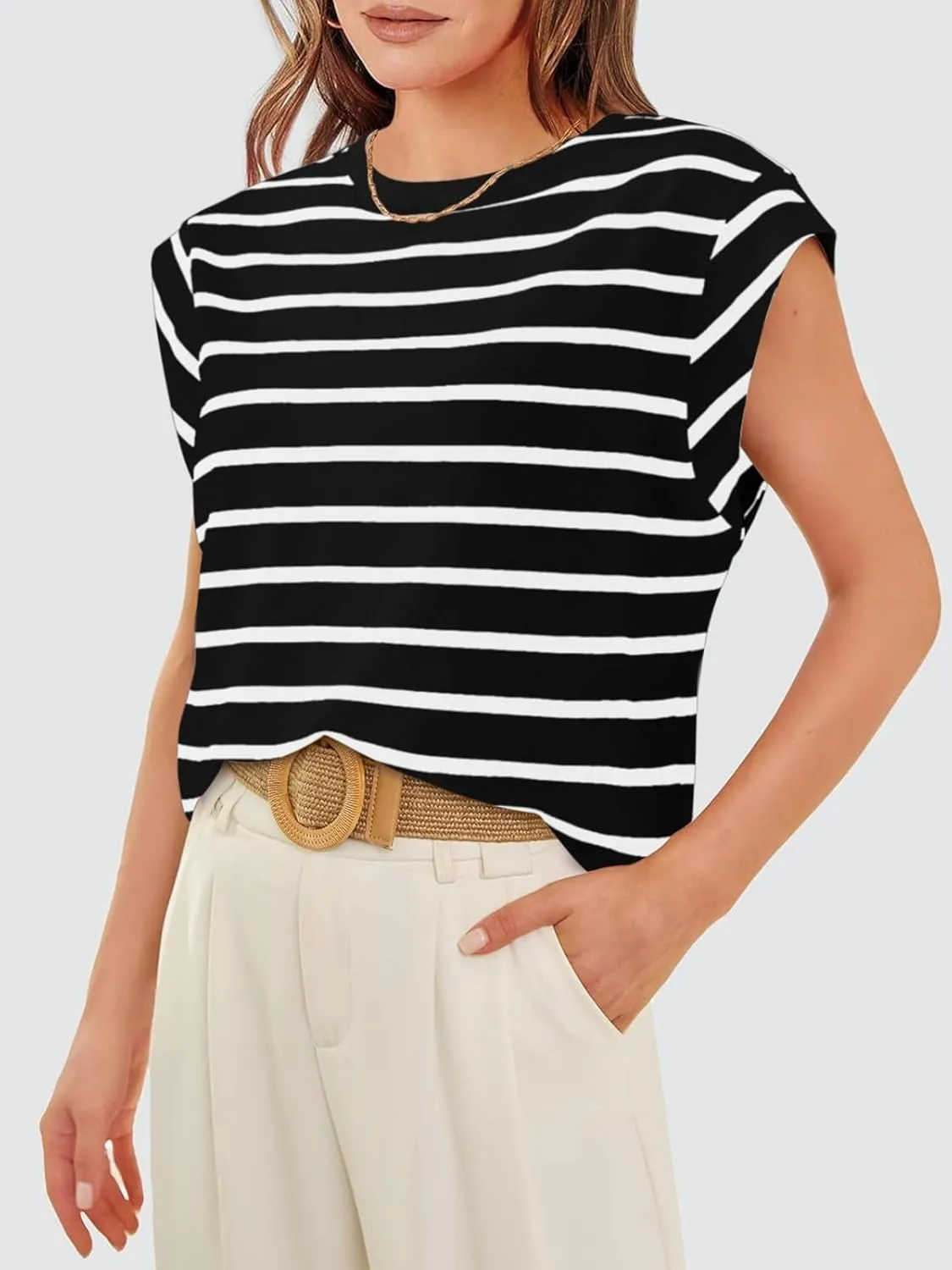 REORIA Womens Summer Cap Sleeve Cotton Tank Tops 2025 Fashion Outfits Loose Fit Dressy Basic Tees Shirts