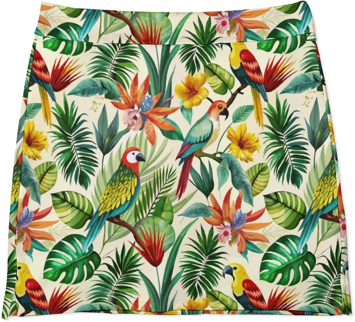 Retro Bird Pattern Women's Athletic Skirts Light Proof A-line Trouser Skirt with Shorts Pockets