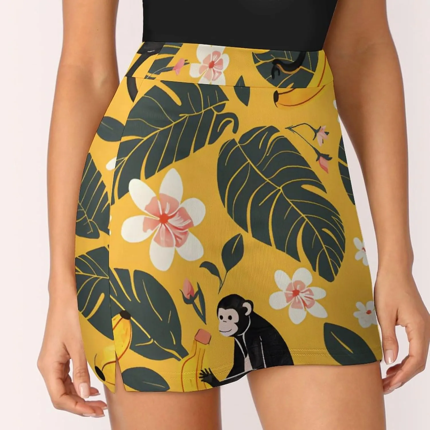 Retro Bird Pattern Women's Athletic Skirts Light Proof A-line Trouser Skirt with Shorts Pockets