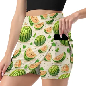 Retro Bird Pattern Women's Athletic Skirts Light Proof A-line Trouser Skirt with Shorts Pockets