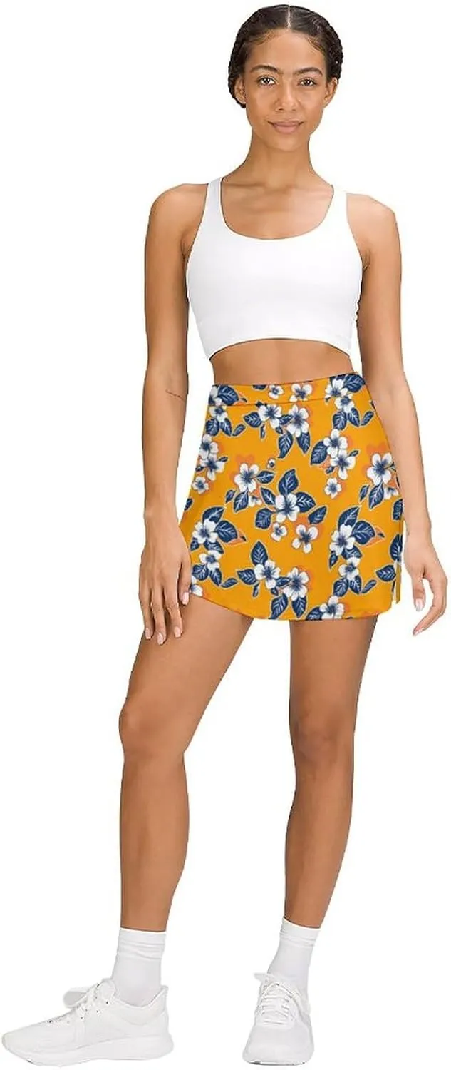 Retro Bird Pattern Women's Athletic Skirts Light Proof A-line Trouser Skirt with Shorts Pockets