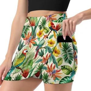 Retro Bird Pattern Women's Athletic Skirts Light Proof A-line Trouser Skirt with Shorts Pockets