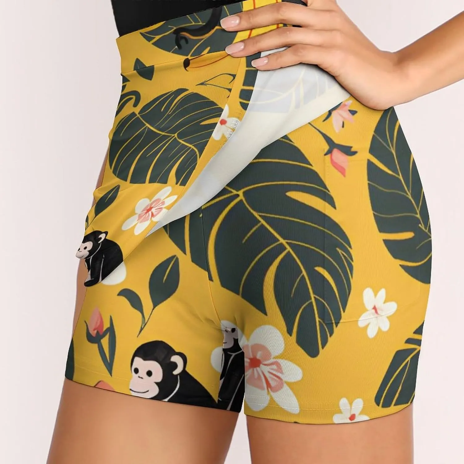 Retro Bird Pattern Women's Athletic Skirts Light Proof A-line Trouser Skirt with Shorts Pockets