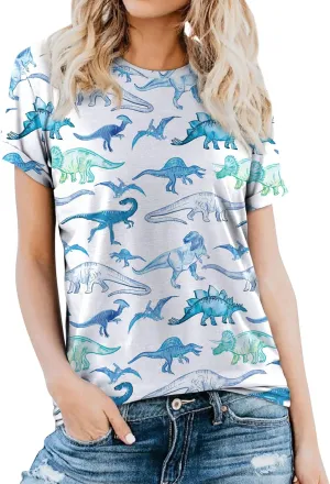 RMCMS Women Cute Dinosaur Graphic Prime Tees Ladies Bestie Fun Shirt Blouse Tops