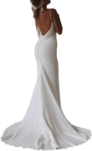 SHANDUAO Simple Mermaid Wedding Dresses for Bride 2025 Boho Beach Satin Sleeveless Bridal Gown with Train