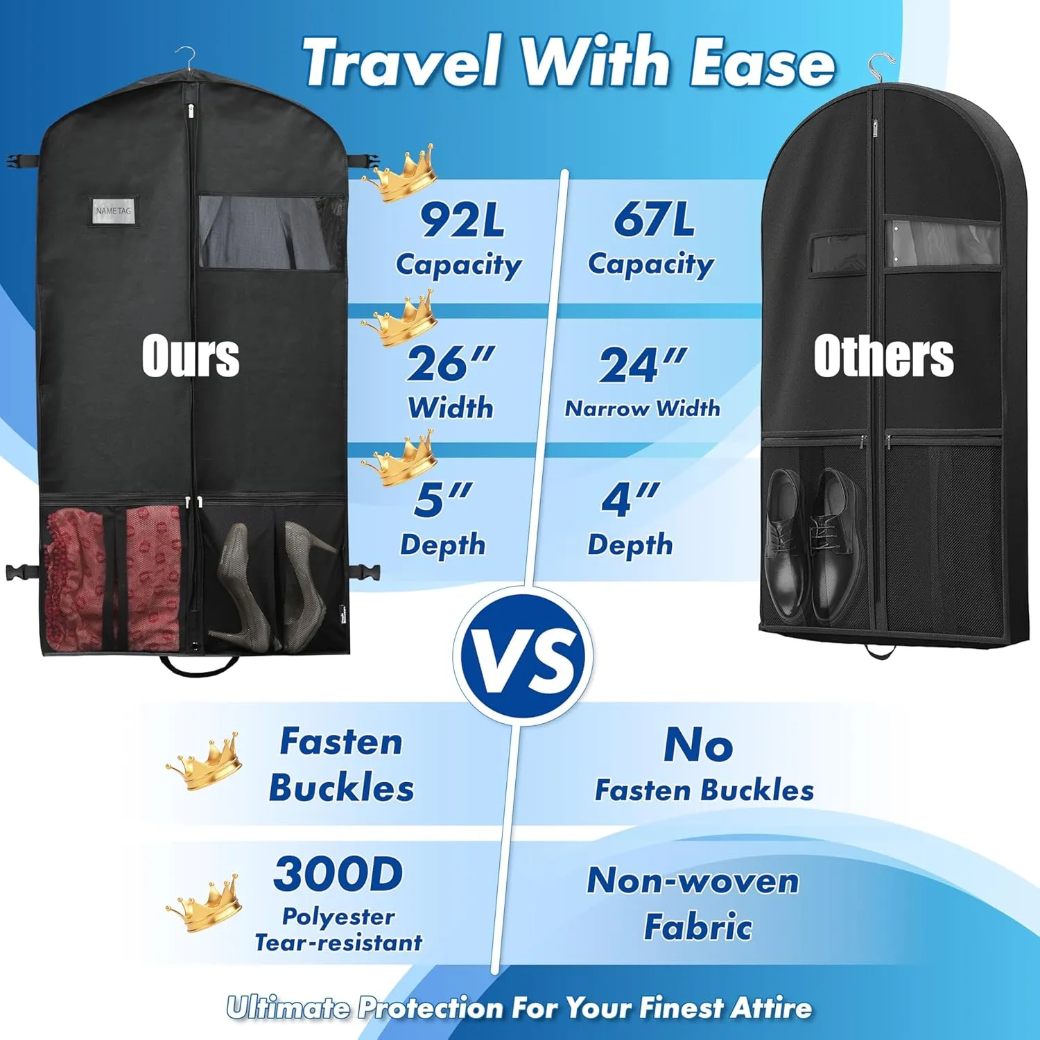 Simple Houseware 43-Inch Heavy Duty Garment Bag with Pockets for Dresses, Coats