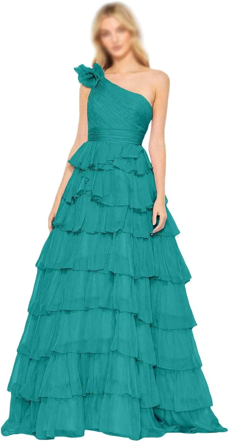 Simple Tiered Chiffon Prom Dress 2025 One Shoulder Prom Dresses for Women Floor Length Ruffle Formal Evening Gowns for Teens