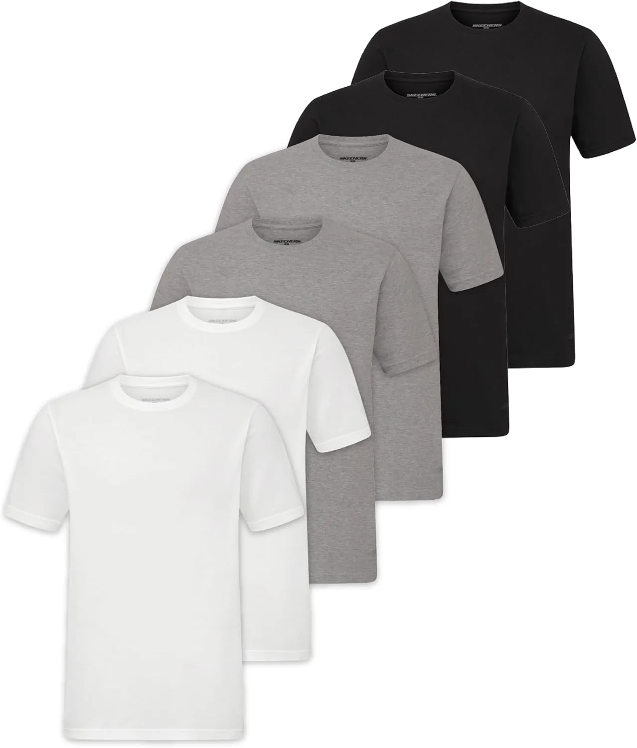 Skechers Men's Classic Fit Crew Neck Undershirt, Tag Free T-Shirts, Lightweight Breathable, Moisture-Wicking 6 Pack