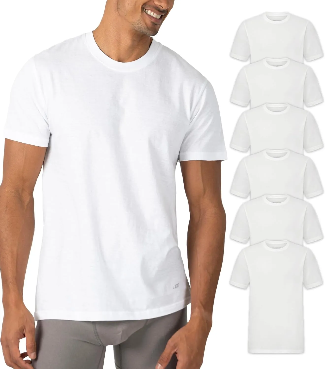 Skechers Men's Classic Fit Crew Neck Undershirt, Tag Free T-Shirts, Lightweight Breathable, Moisture-Wicking 6 Pack