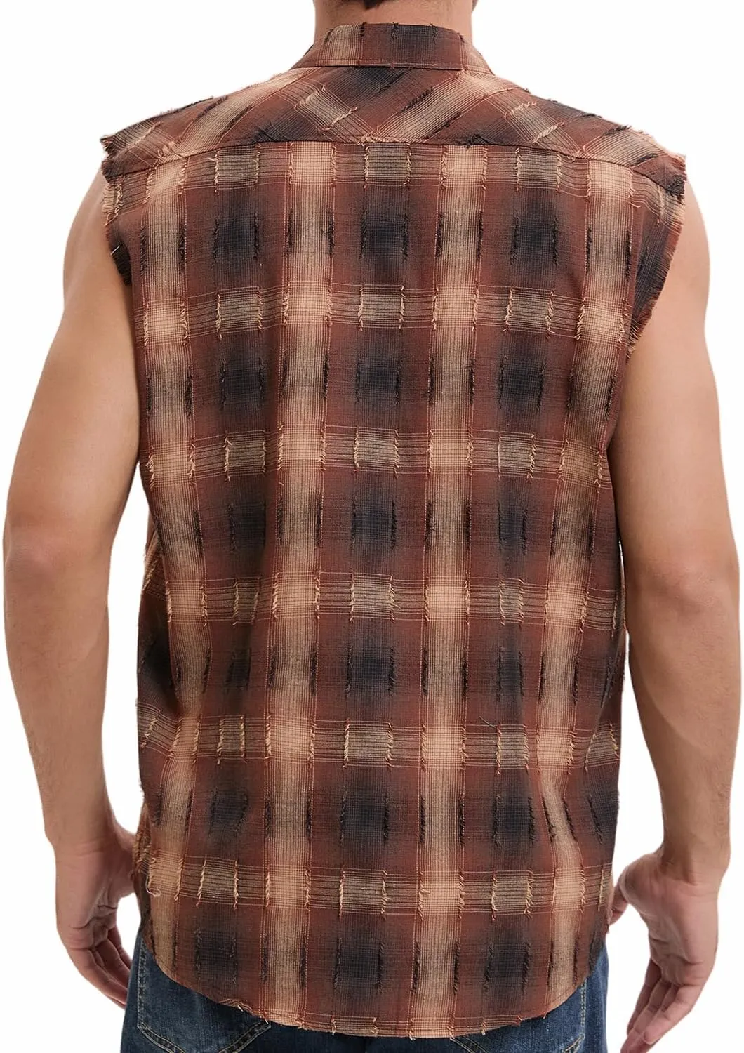 Sleeveless Plaid Front Shirt for Men,Cowboy Button Down Shirts