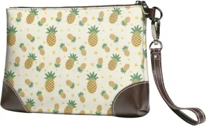 Small Clutch Purses for Women - Crisp Pineapple Leather Wristlet Wallets for Women with Wrist Strap