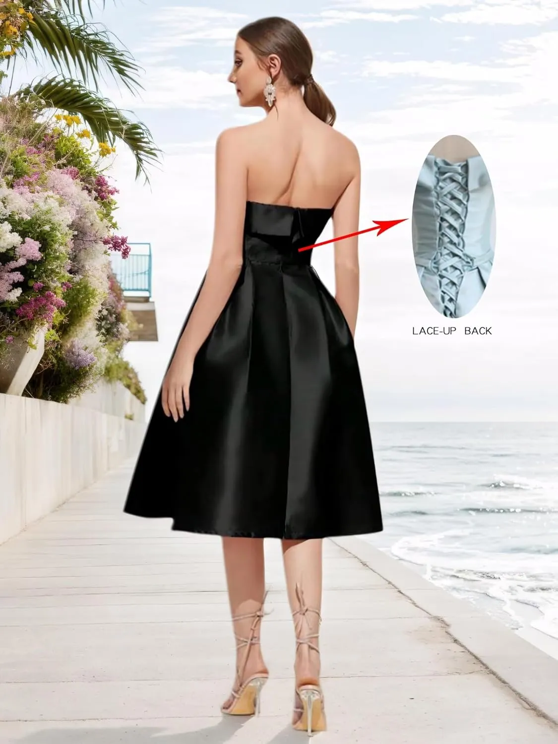 Strapless Satin Prom Dresses for Women Elegant Pleat Cocktail Dress Simple Corset Tea Length Formal Evening Gowns