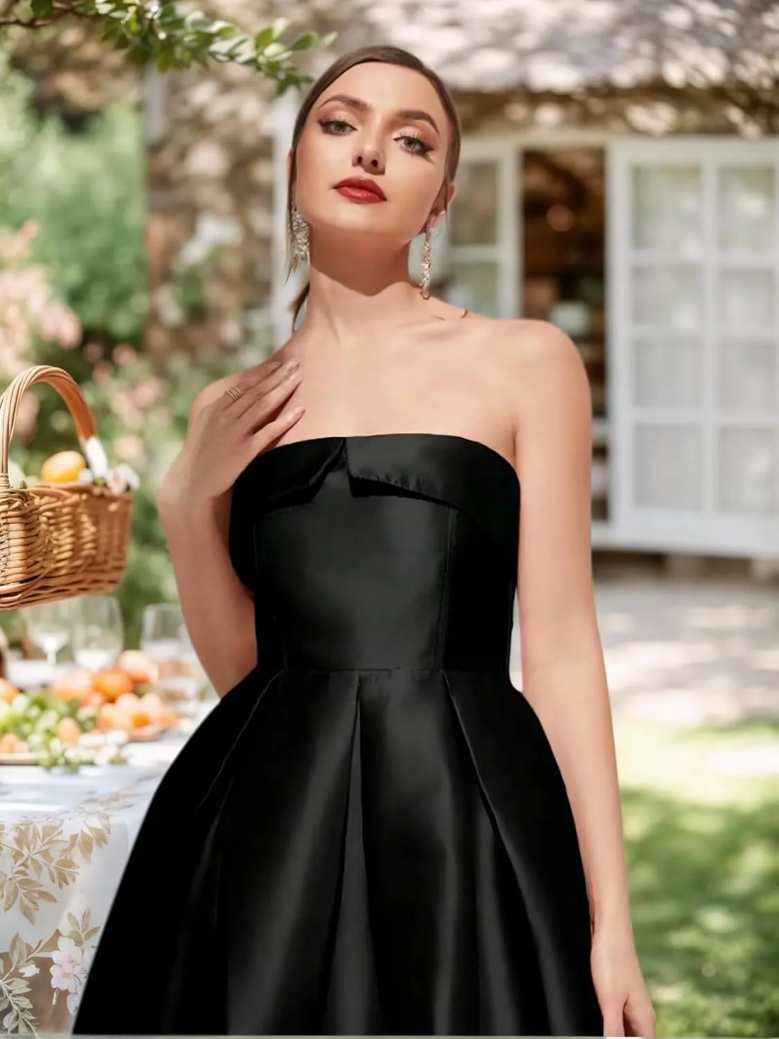 Strapless Satin Prom Dresses for Women Elegant Pleat Cocktail Dress Simple Corset Tea Length Formal Evening Gowns