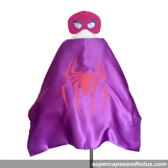 Super Pink Spider Superhero Cape and Mask - Superhero Cape and Mask Costume - Superhero Cape and Mask Birthday Party Favors