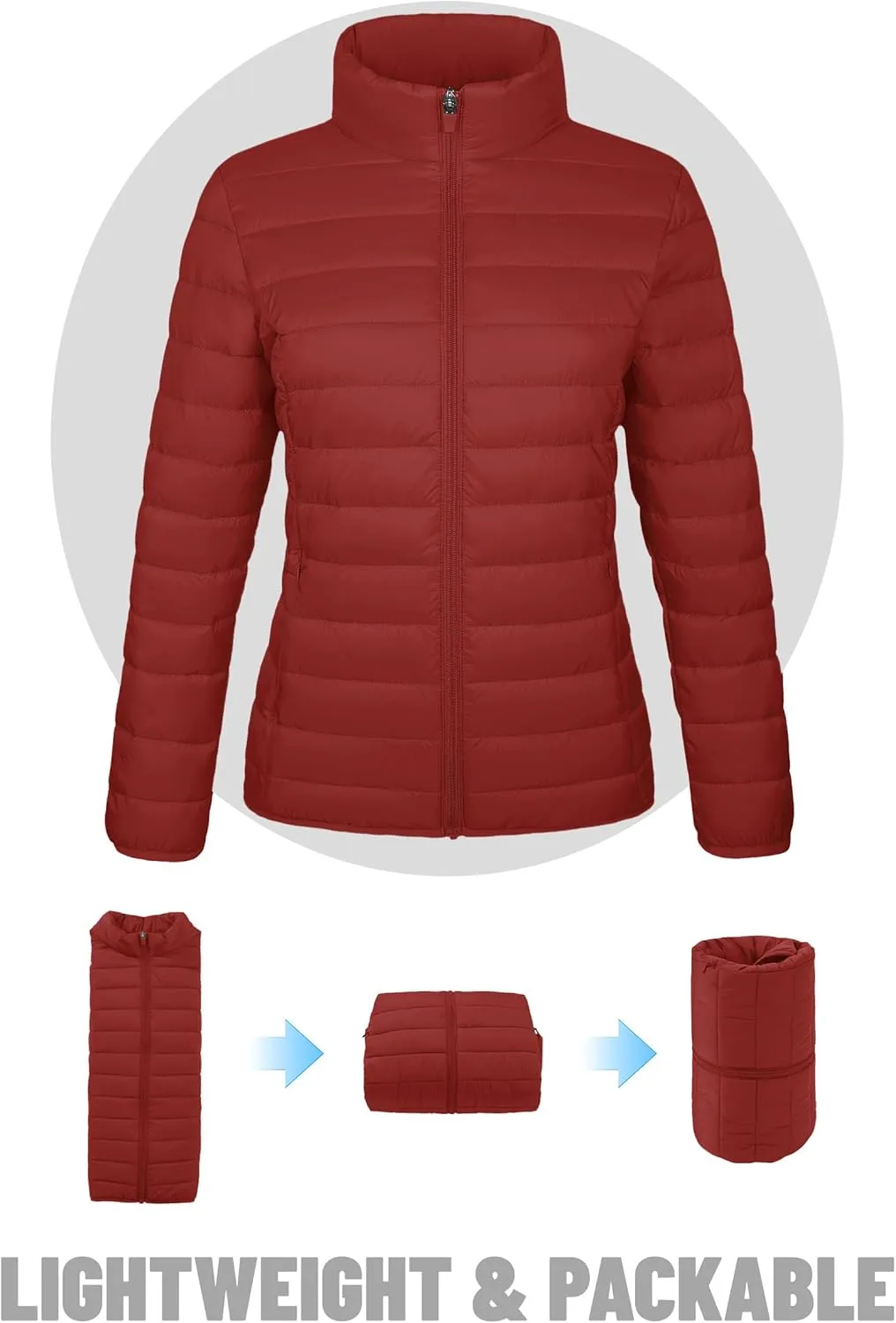 TACVASEN Womens Puffer Jacket Quilted Lightweight Stand Collar Zip Up Alternative Down Coat Warm Winter with 4 Pockets