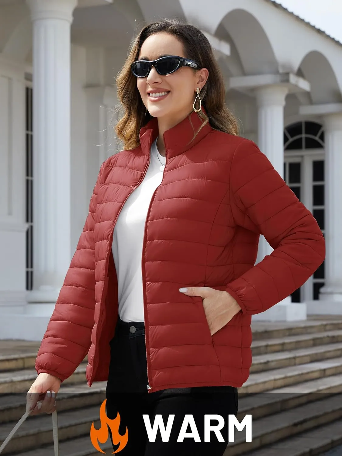 TACVASEN Womens Puffer Jacket Quilted Lightweight Stand Collar Zip Up Alternative Down Coat Warm Winter with 4 Pockets