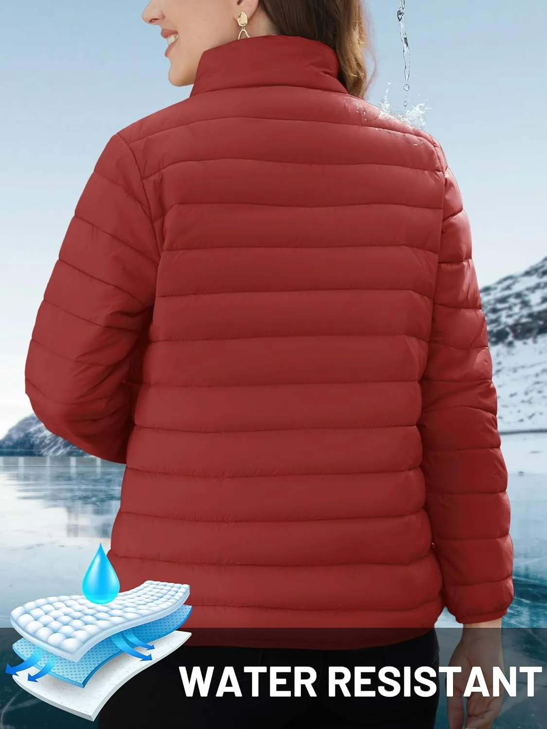 TACVASEN Womens Puffer Jacket Quilted Lightweight Stand Collar Zip Up Alternative Down Coat Warm Winter with 4 Pockets