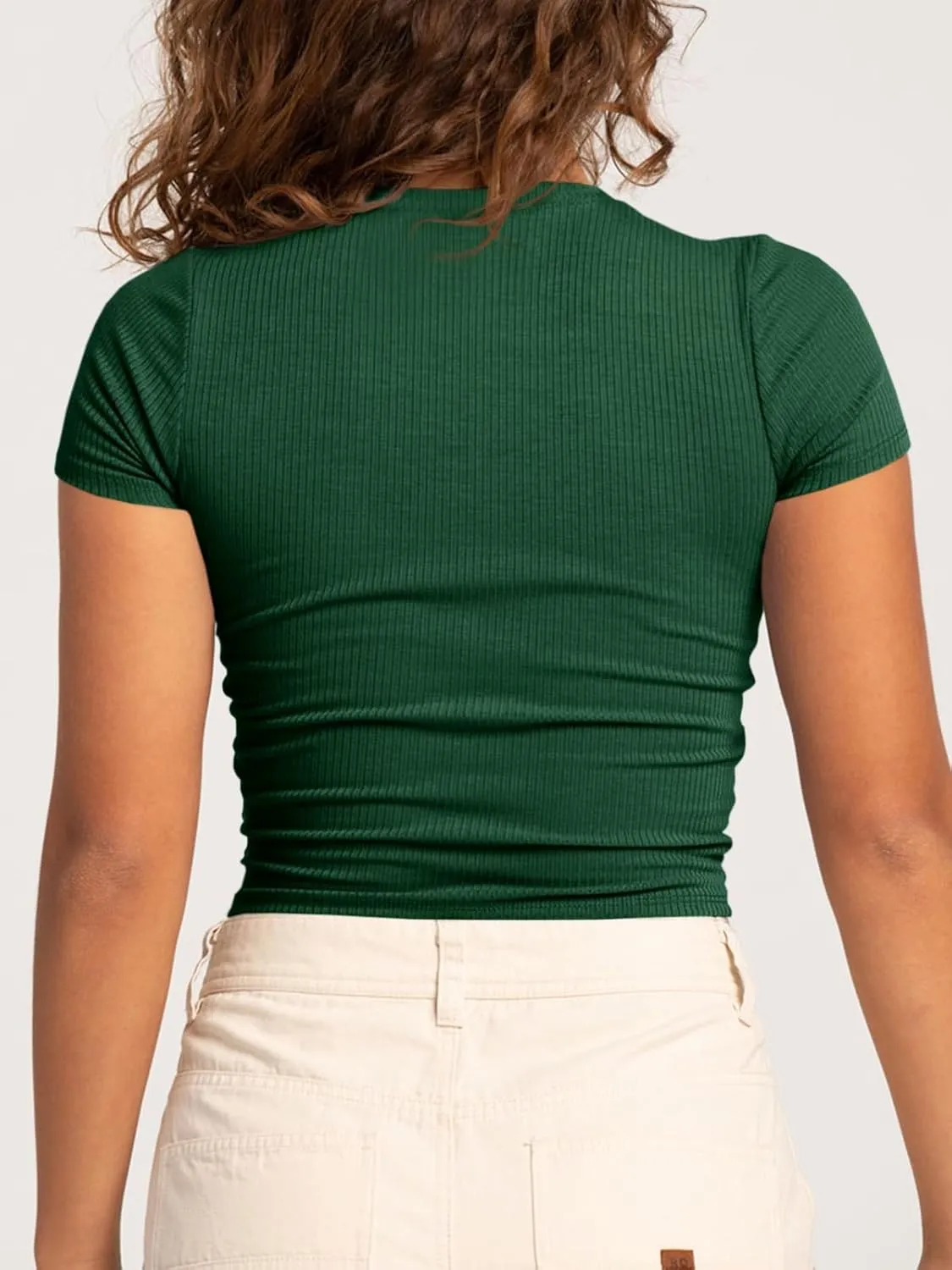 Tankaneo Womens Crop Tops Ribbed V Neck Short Sleeve Summer Basic Tees Slim Fit Y2k Shirts